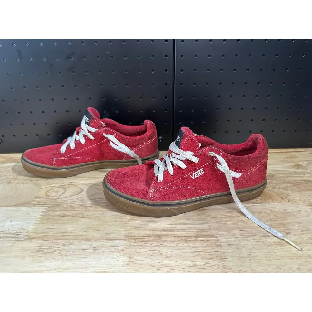 Vans Youth size 5.5 Red Suede Skate Shoes Gum Sole Kids Sneakers